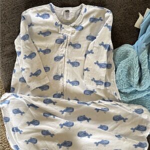 Hudson Baby White and Light Blue Whale Print One-Piece Sleep Sack